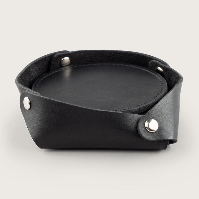 Atlantis Black Leather Coaster Set - Atlantis Handmade Shoes - 4110061334542