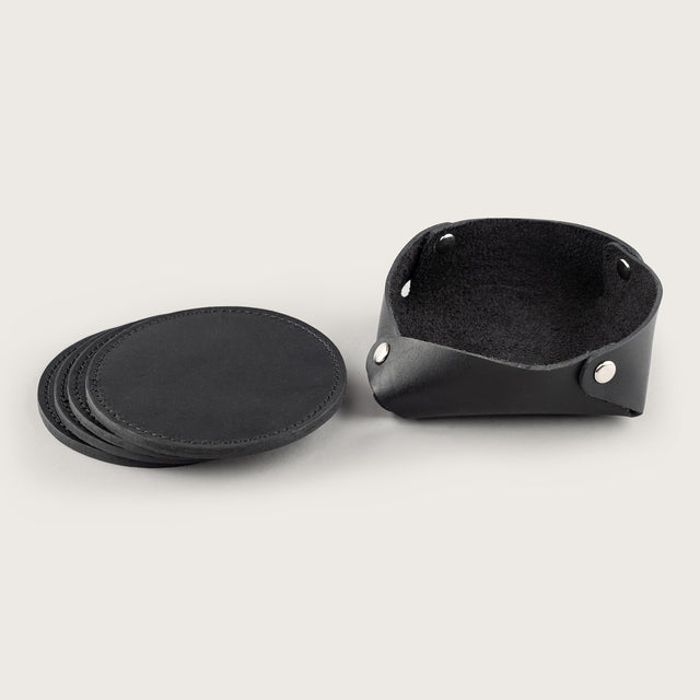 Atlantis Black Leather Coaster Set - Atlantis Handmade Shoes - 4110061334542