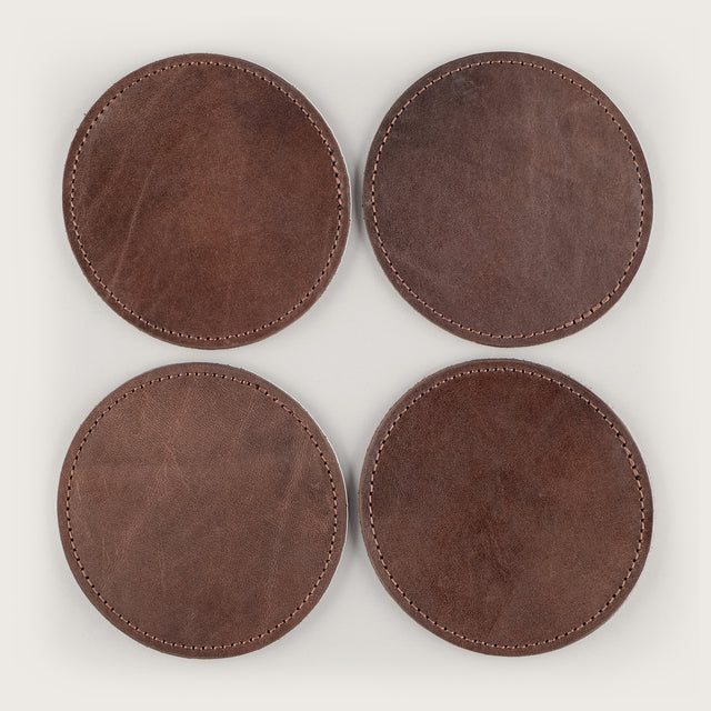 Atlantis Brown Leather Coaster Set - Atlantis Handmade Shoes - 4110061331541
