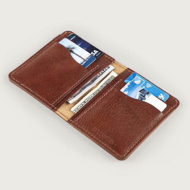 Atlantis Brown Leather Vertical Bifold Wallet - Atlantis Handmade Shoes - 4110061479540