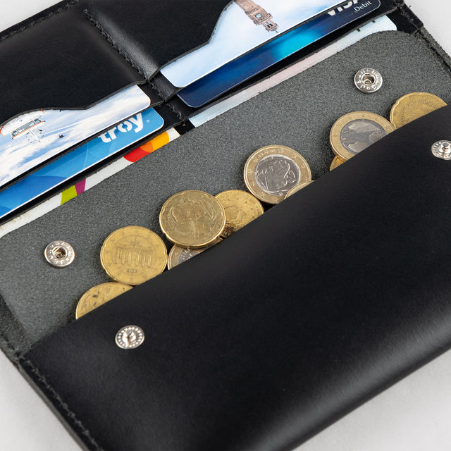 Atlantis Black Leather Large Wallet - Atlantis Handmade Shoes - 4110061440540