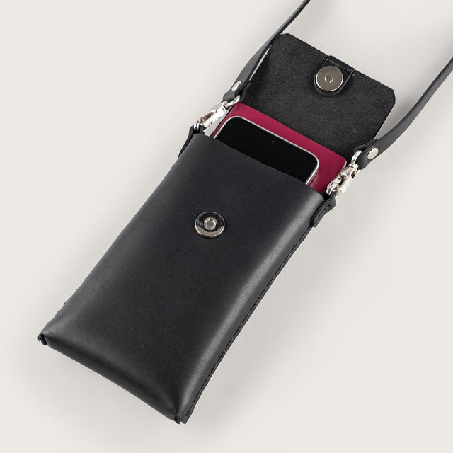 Atlantis Black Leather Crossbody Phone Bag - Atlantis Handmade Shoes - 4110061423543