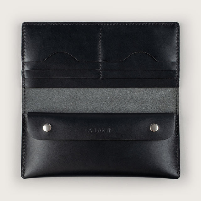 Atlantis Black Leather Large Wallet - Atlantis Handmade Shoes - 4110061440540