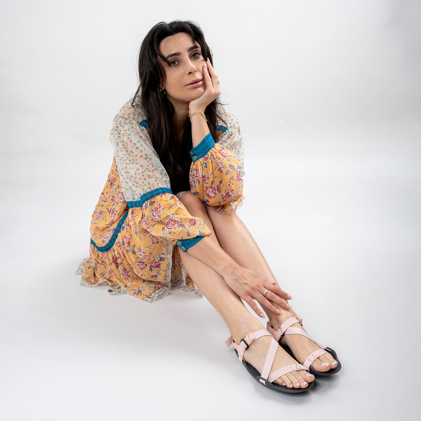 Women's Pink and Black Terra Barefoot Sandals - Atlantis Handmade Shoes -