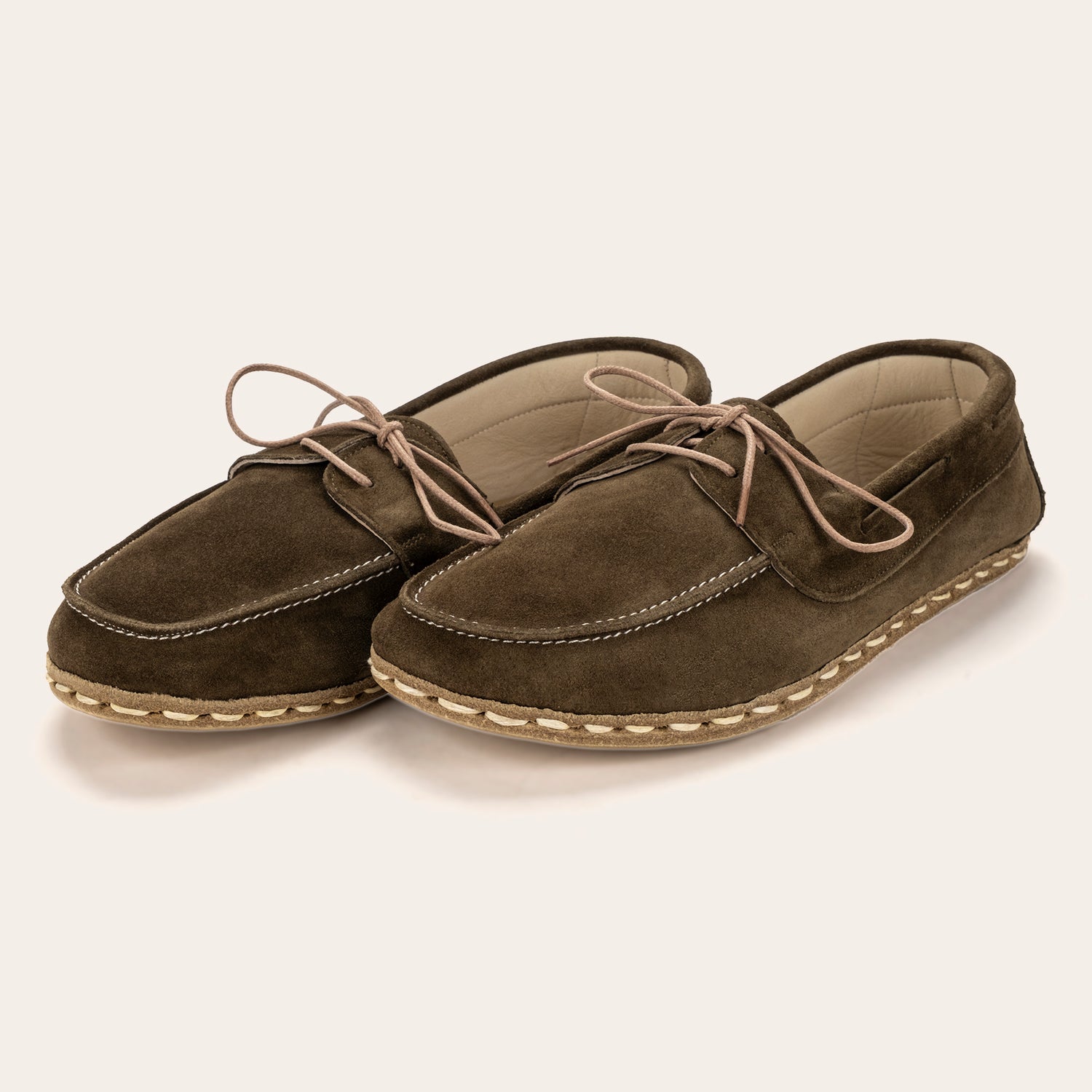 Men's Khaki Green Suede Dock Shoes - Atlantis Handmade Shoes -