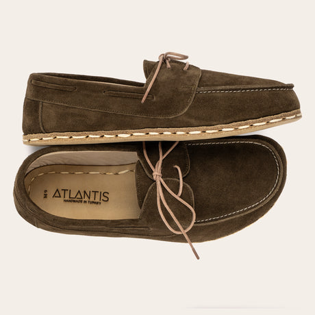 Men's Khaki Green Suede Dock Shoes - Atlantis Handmade Shoes -