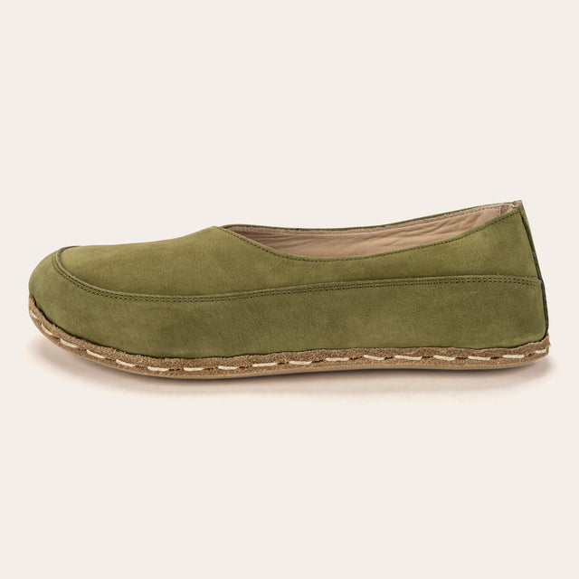 Olive Green Barefoot Cross Ballet Flats - Atlantis Handmade Shoes -