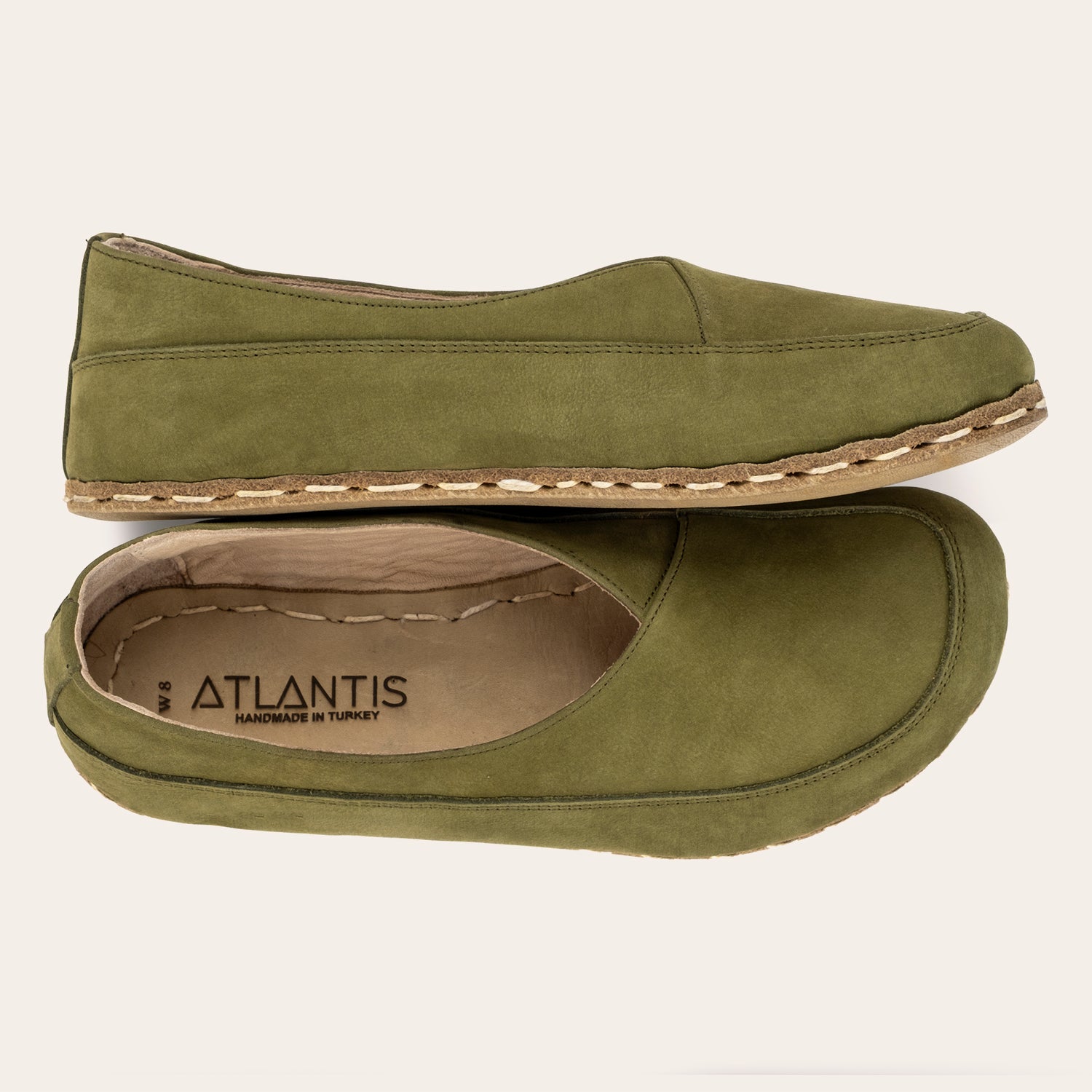 Olive Green Barefoot Cross Ballet Flats - Atlantis Handmade Shoes -