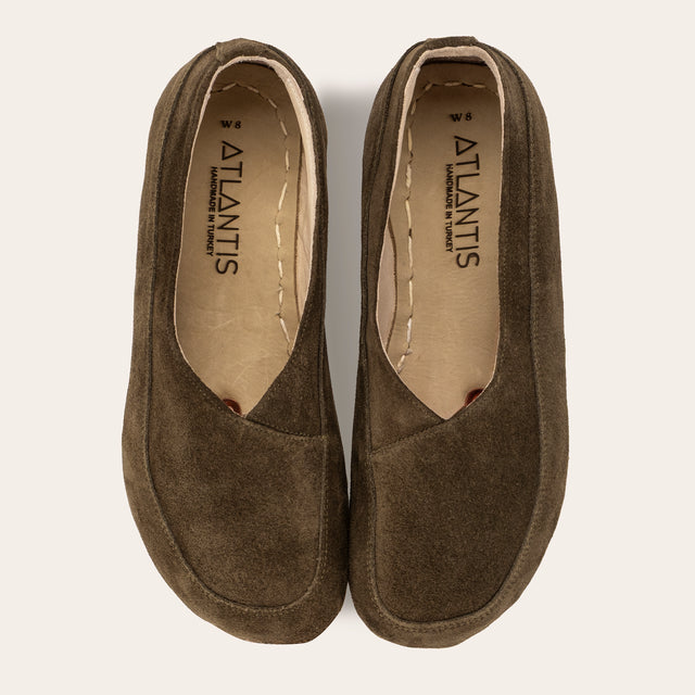 Khaki Green Suede Barefoot Cross Ballet Flats - Atlantis Handmade Shoes -