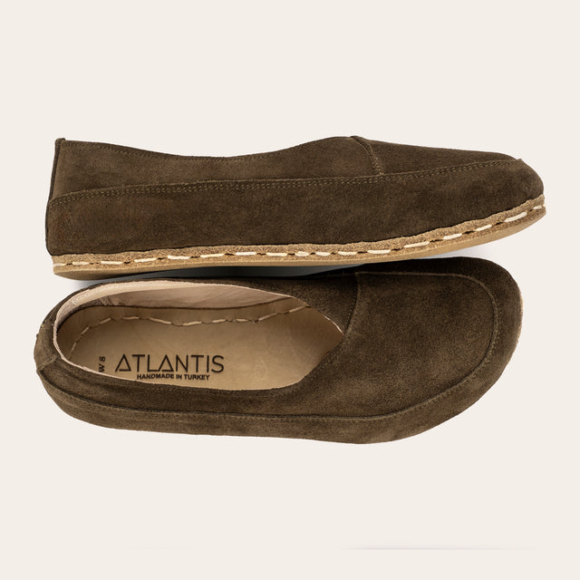 Khaki Green Suede Barefoot Cross Ballet Flats - Atlantis Handmade Shoes -