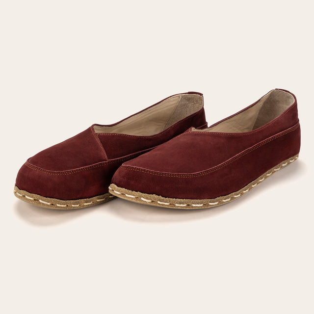 Burgundy Barefoot Cross Ballet Flats - Atlantis Handmade Shoes -