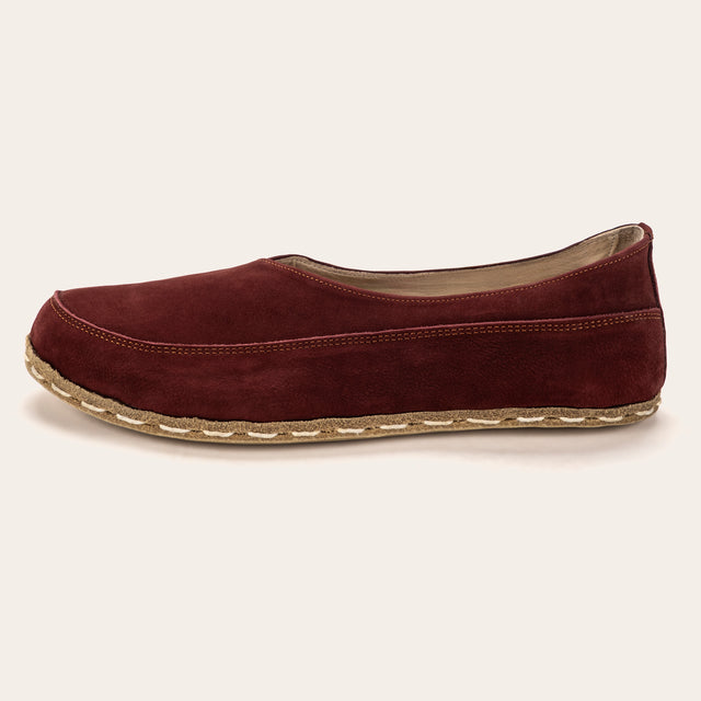 Burgundy Barefoot Cross Ballet Flats - Atlantis Handmade Shoes -