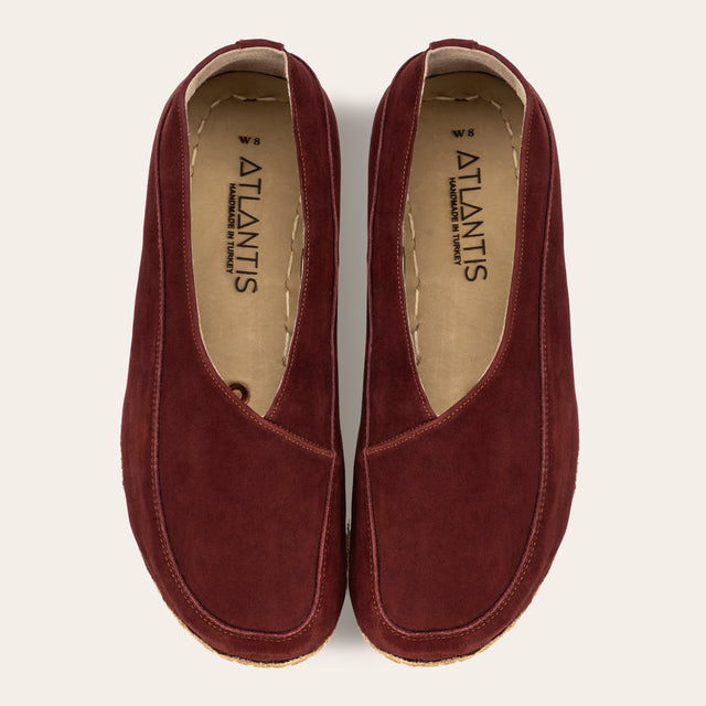 Burgundy Barefoot Cross Ballet Flats - Atlantis Handmade Shoes -