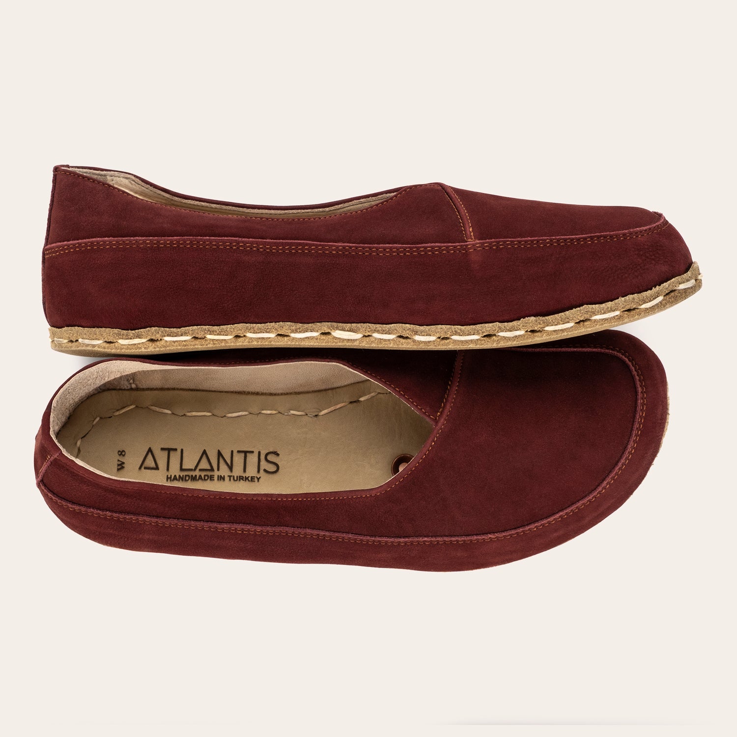 Burgundy Barefoot Cross Ballet Flats - Atlantis Handmade Shoes -