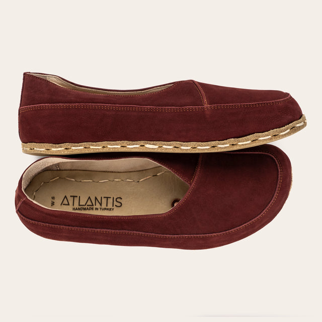 Burgundy Barefoot Cross Ballet Flats - Atlantis Handmade Shoes -