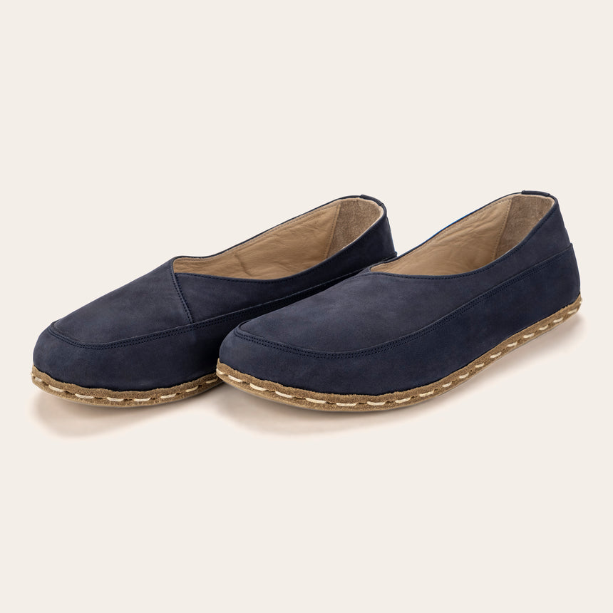 Navy Nubuck Barefoot Cross Ballet Flats - Atlantis Handmade Shoes -