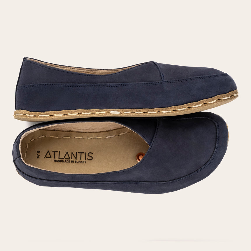 Navy Nubuck Barefoot Cross Ballet Flats - Atlantis Handmade Shoes -