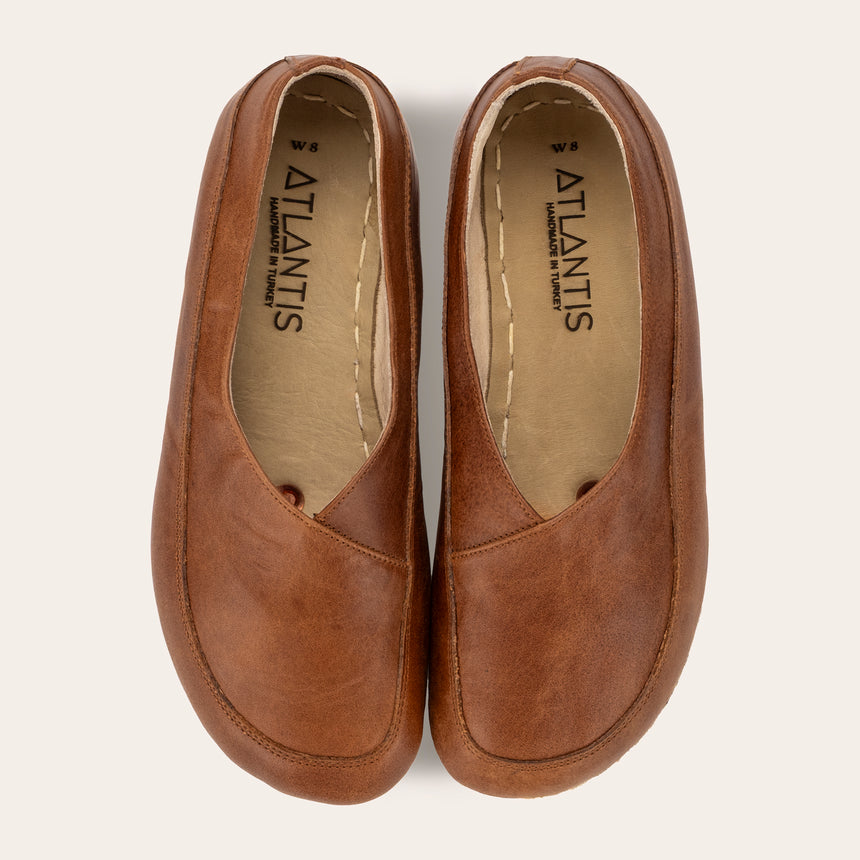 Lion Brown Barefoot Cross Ballet Flats - Atlantis Handmade Shoes -