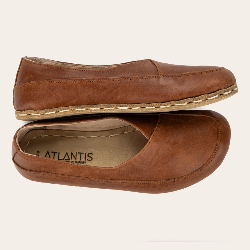Lion Brown Barefoot Cross Ballet Flats - Atlantis Handmade Shoes -