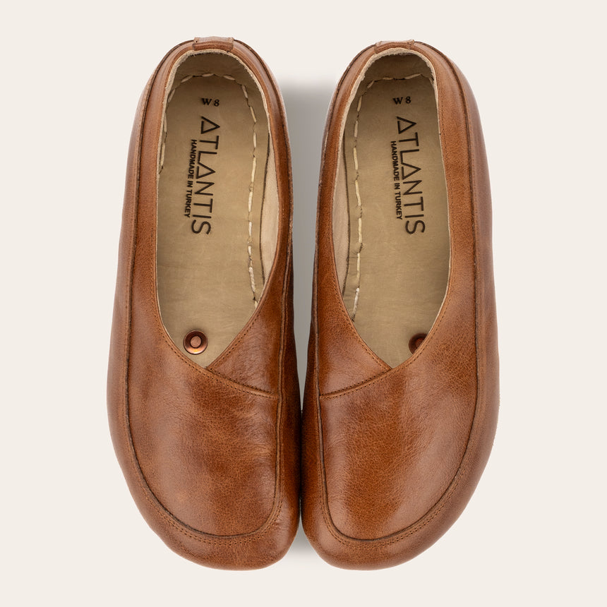 Antique Brown Barefoot Cross Ballet Flats - Atlantis Handmade Shoes -