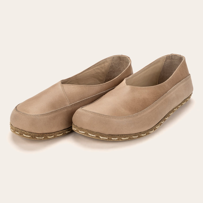 Tan Barefoot Cross Ballet Flats - Atlantis Handmade Shoes -