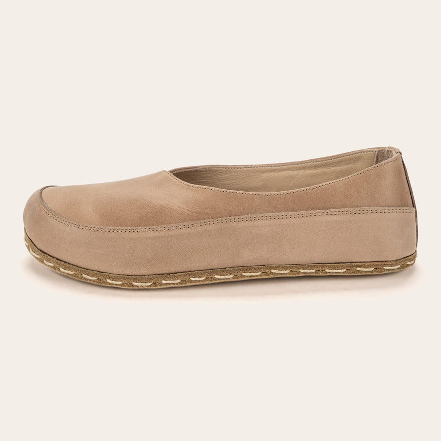Tan Barefoot Cross Ballet Flats - Atlantis Handmade Shoes -