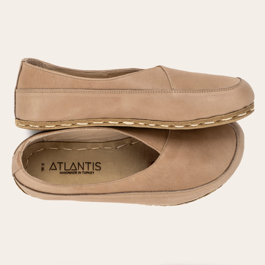 Tan Barefoot Cross Ballet Flats - Atlantis Handmade Shoes -