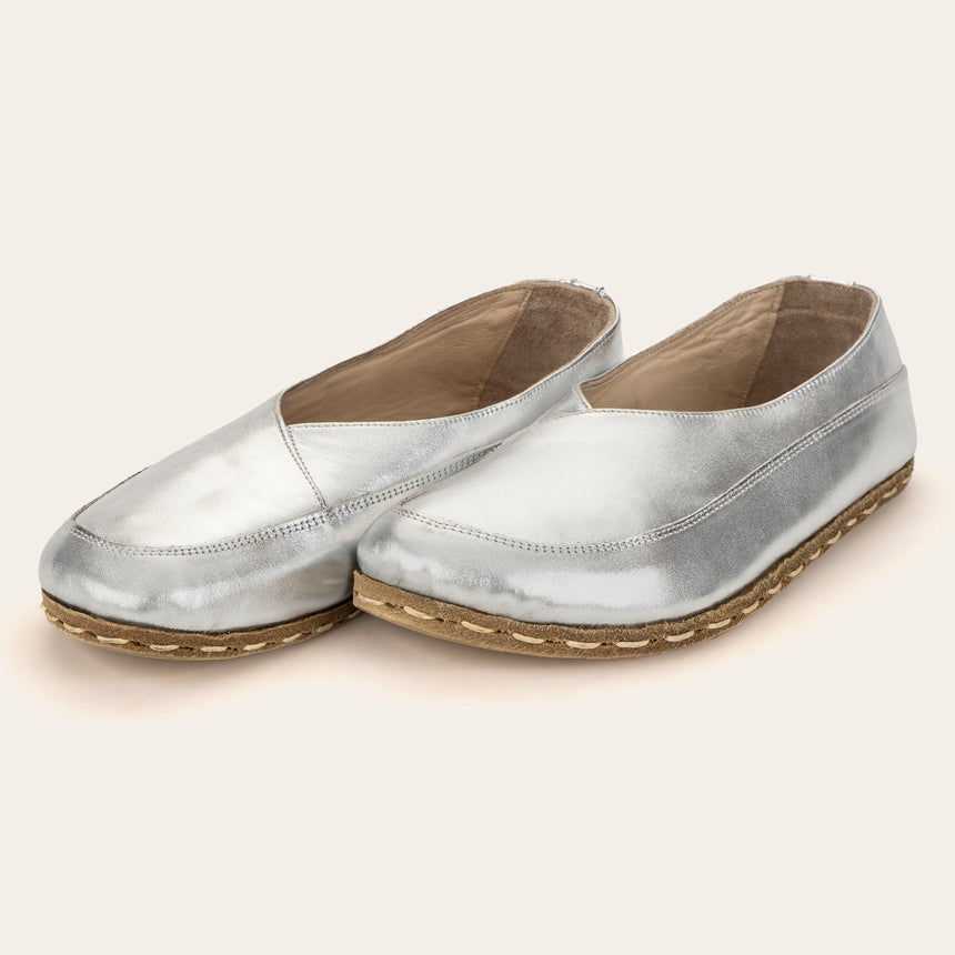 Silver Barefoot Cross Ballet Flats - Atlantis Handmade Shoes -
