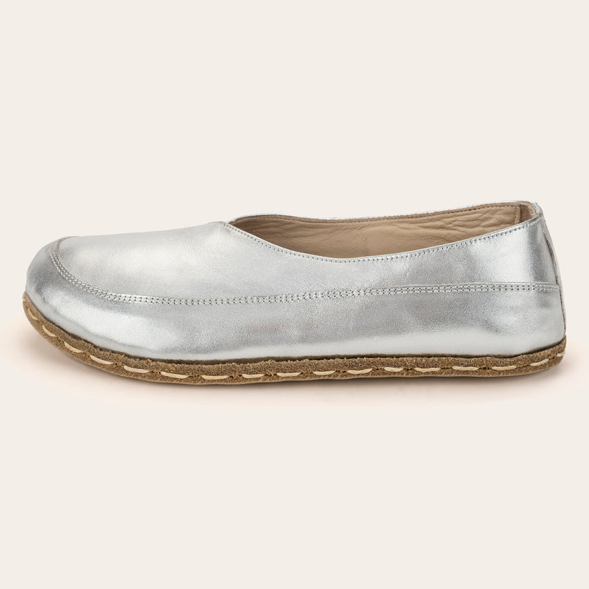 Silver Barefoot Cross Ballet Flats - Atlantis Handmade Shoes -
