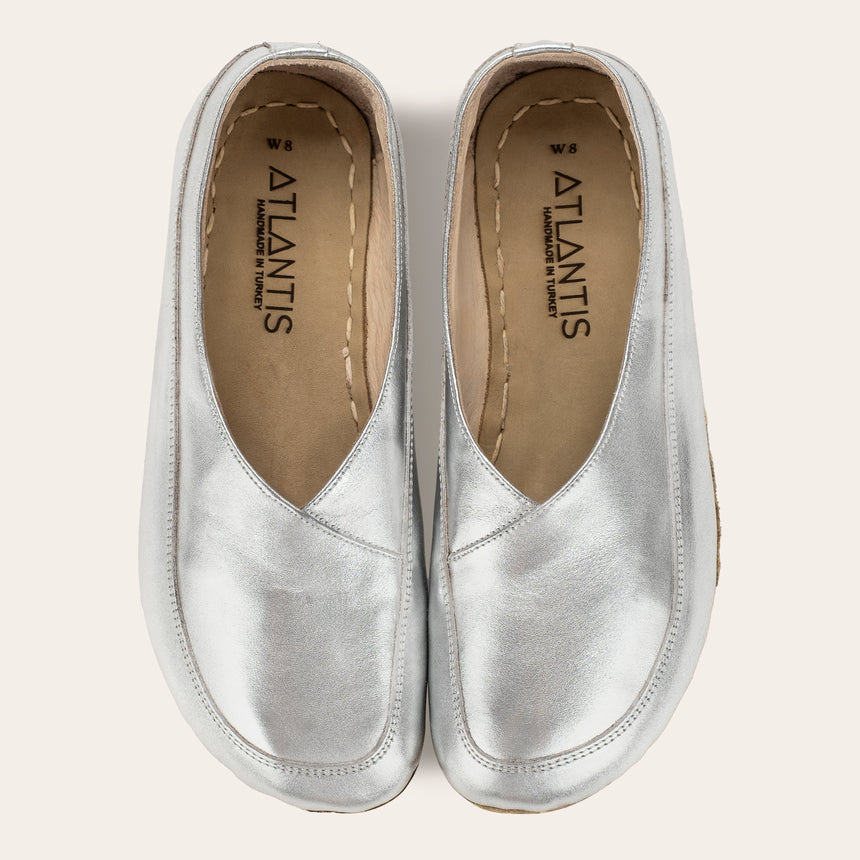 Silver Barefoot Cross Ballet Flats - Atlantis Handmade Shoes -