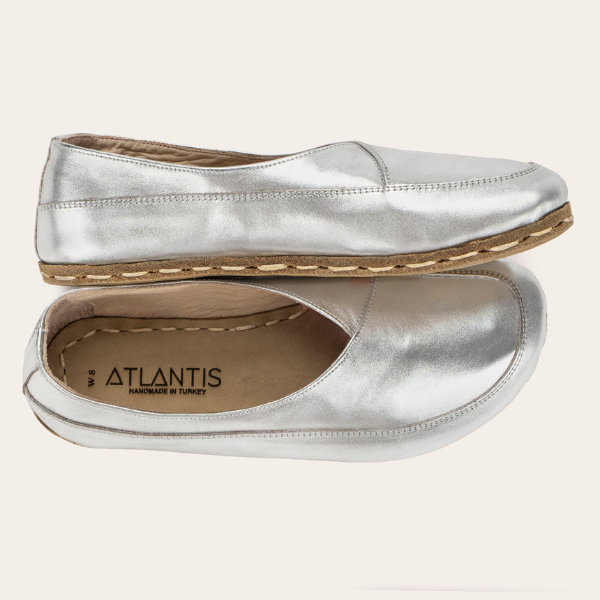 Silver Barefoot Cross Ballet Flats - Atlantis Handmade Shoes -