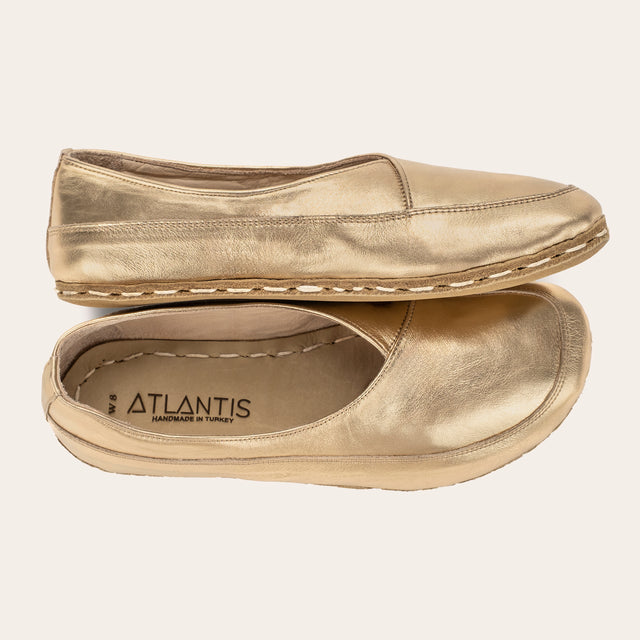 Gold Barefoot Cross Ballet Flats - Atlantis Handmade Shoes -