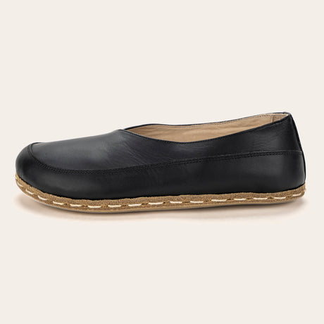 Black Barefoot Cross Ballet Flats - Atlantis Handmade Shoes -