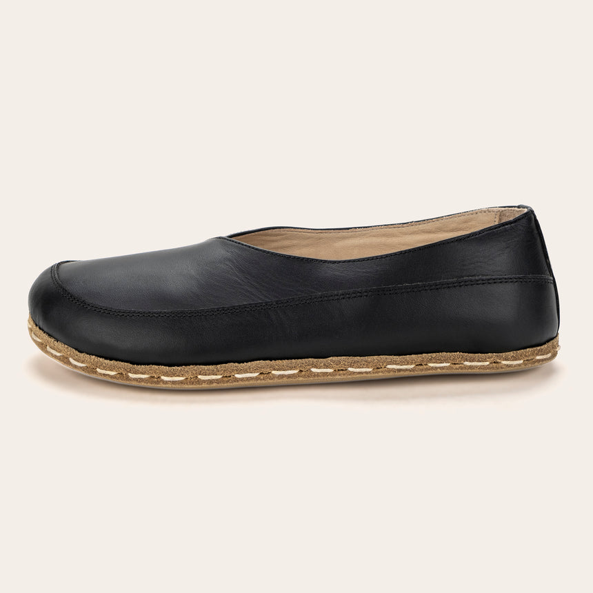 Black Barefoot Cross Ballet Flats - Atlantis Handmade Shoes -