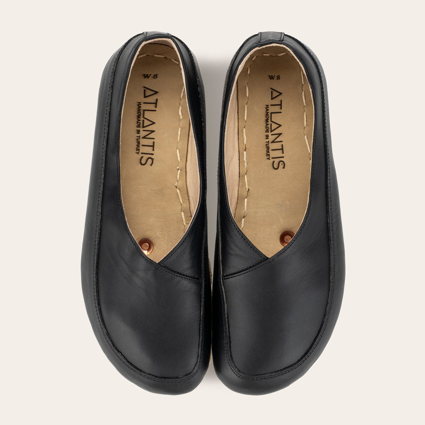 Black Barefoot Cross Ballet Flats - Atlantis Handmade Shoes -
