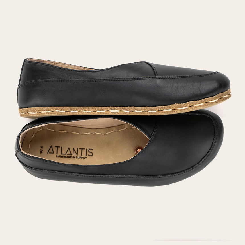Black Barefoot Cross Ballet Flats - Atlantis Handmade Shoes -