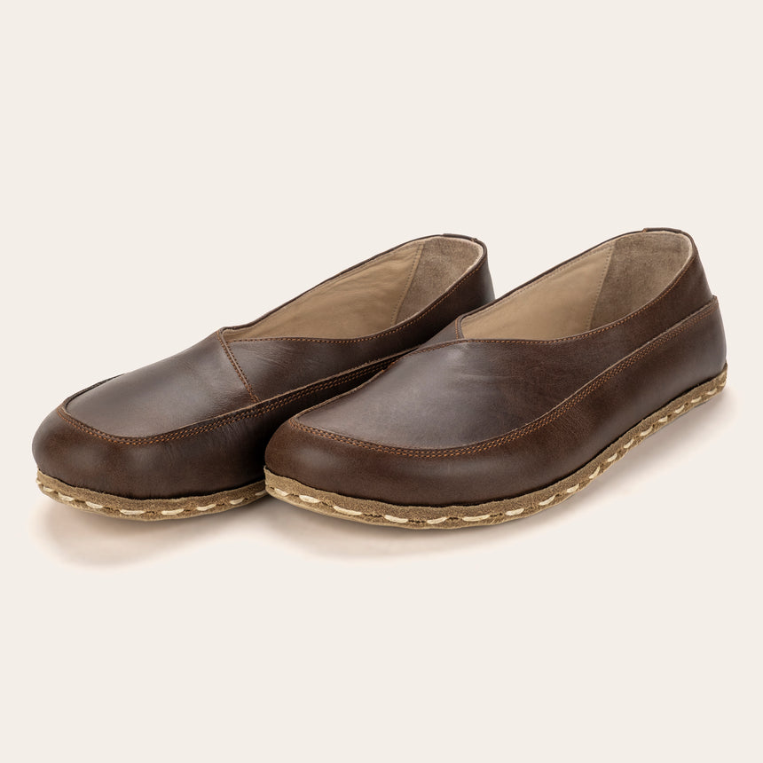 Coffee Brown Barefoot Cross Ballet Flats - Atlantis Handmade Shoes -