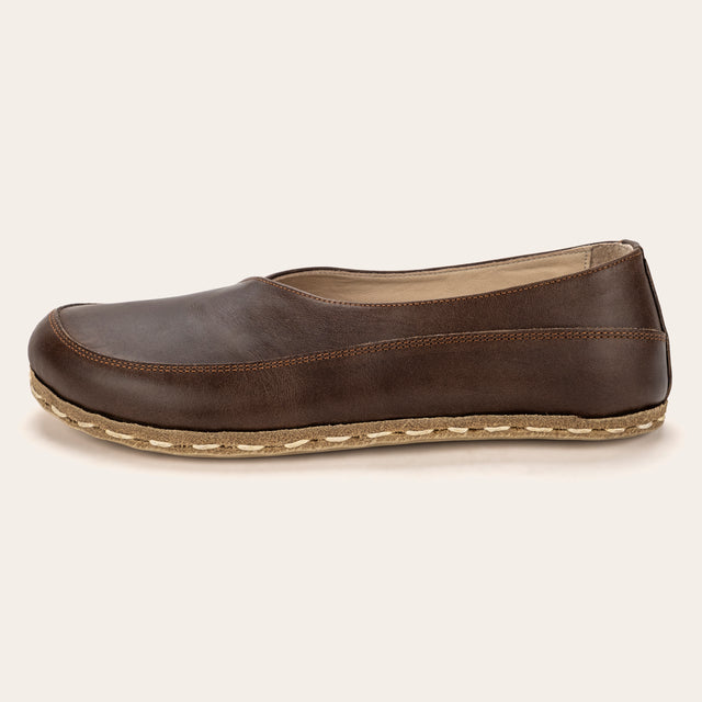 Coffee Brown Barefoot Cross Ballet Flats - Atlantis Handmade Shoes -