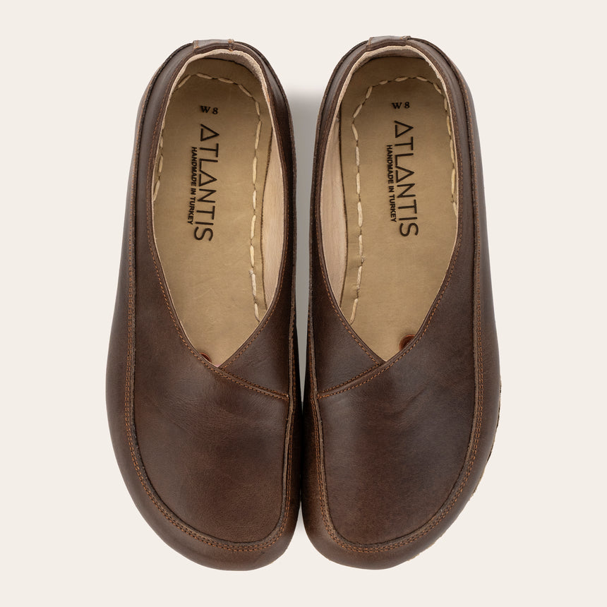 Coffee Brown Barefoot Cross Ballet Flats - Atlantis Handmade Shoes -