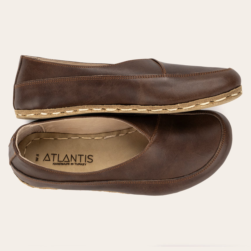 Coffee Brown Barefoot Cross Ballet Flats - Atlantis Handmade Shoes -