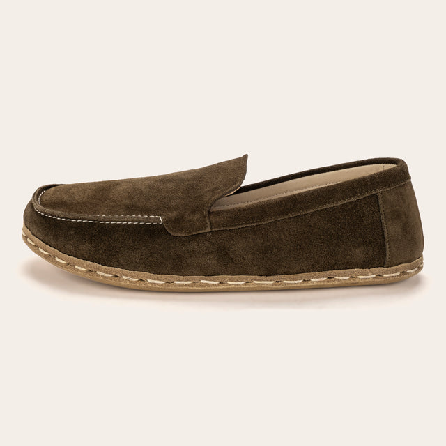 Women's Khaki Green Suede Moccasins - Atlantis Handmade Shoes -