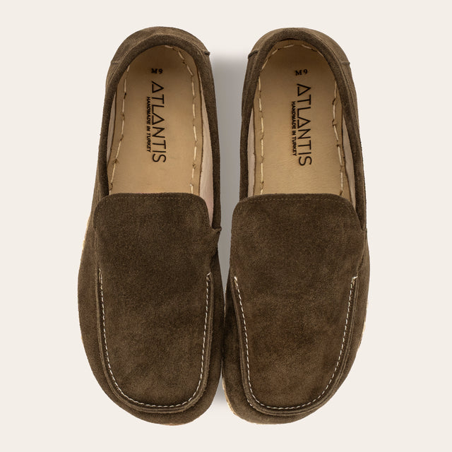 Women's Khaki Green Suede Moccasins - Atlantis Handmade Shoes -
