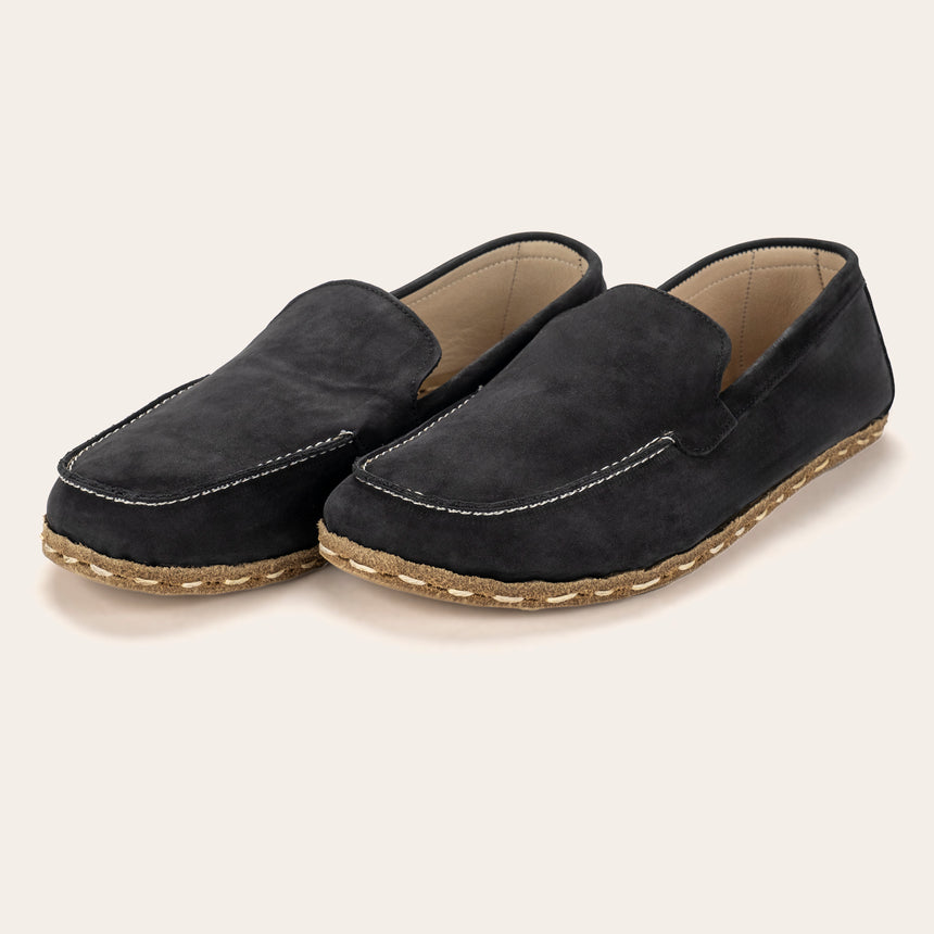 Women's Black Nubuck Moccasins - Atlantis Handmade Shoes -