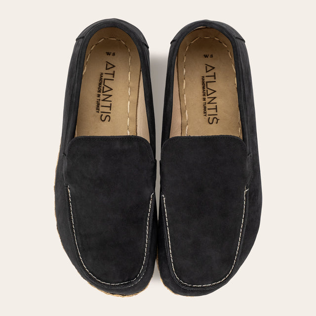 Women's Black Nubuck Moccasins - Atlantis Handmade Shoes -
