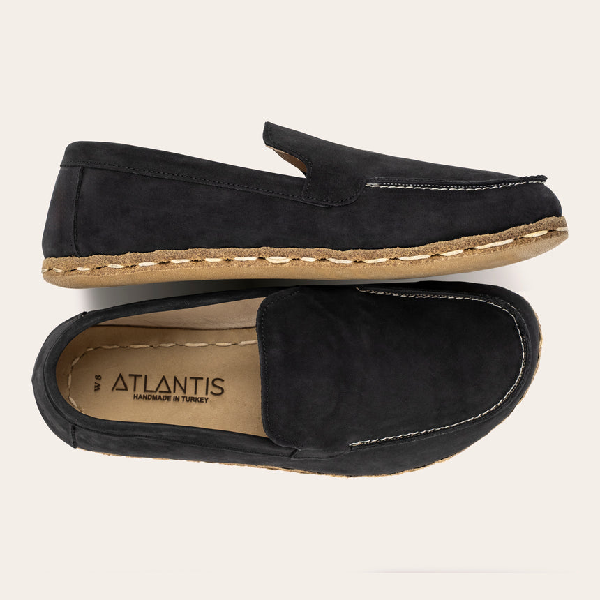 Women's Black Nubuck Moccasins - Atlantis Handmade Shoes -