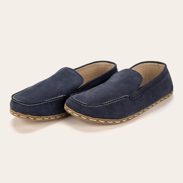 Women's Navy Nubuck Moccasins - Atlantis Handmade Shoes -
