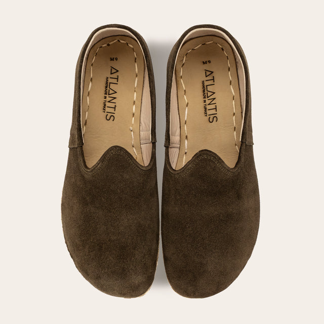 Men's Khaki Green Suede Barefoots - Atlantis Handmade Shoes -