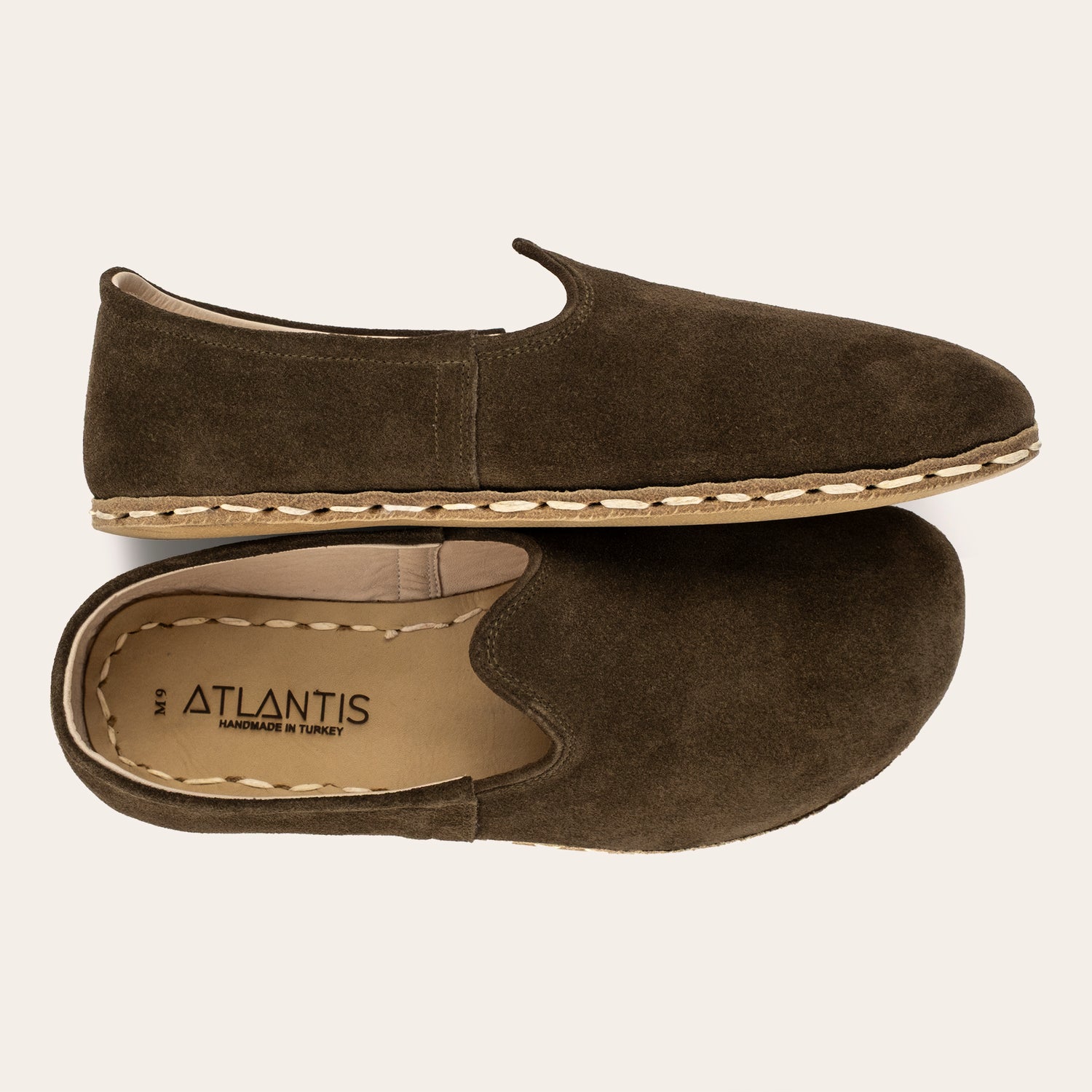 Men's Khaki Green Suede Barefoots - Atlantis Handmade Shoes -