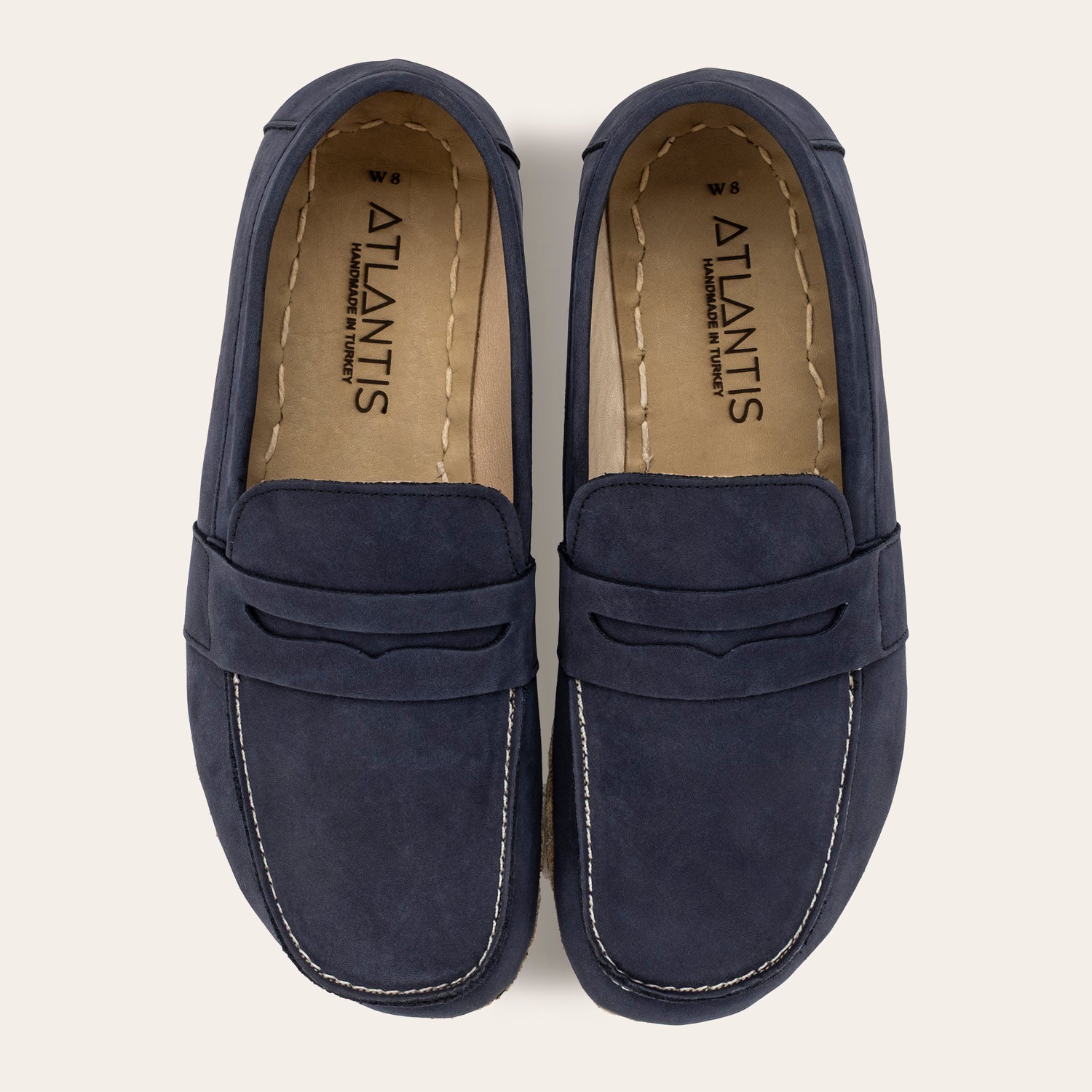 Women's Navy Nubuck Penny Loafers - Atlantis Handmade Shoes -