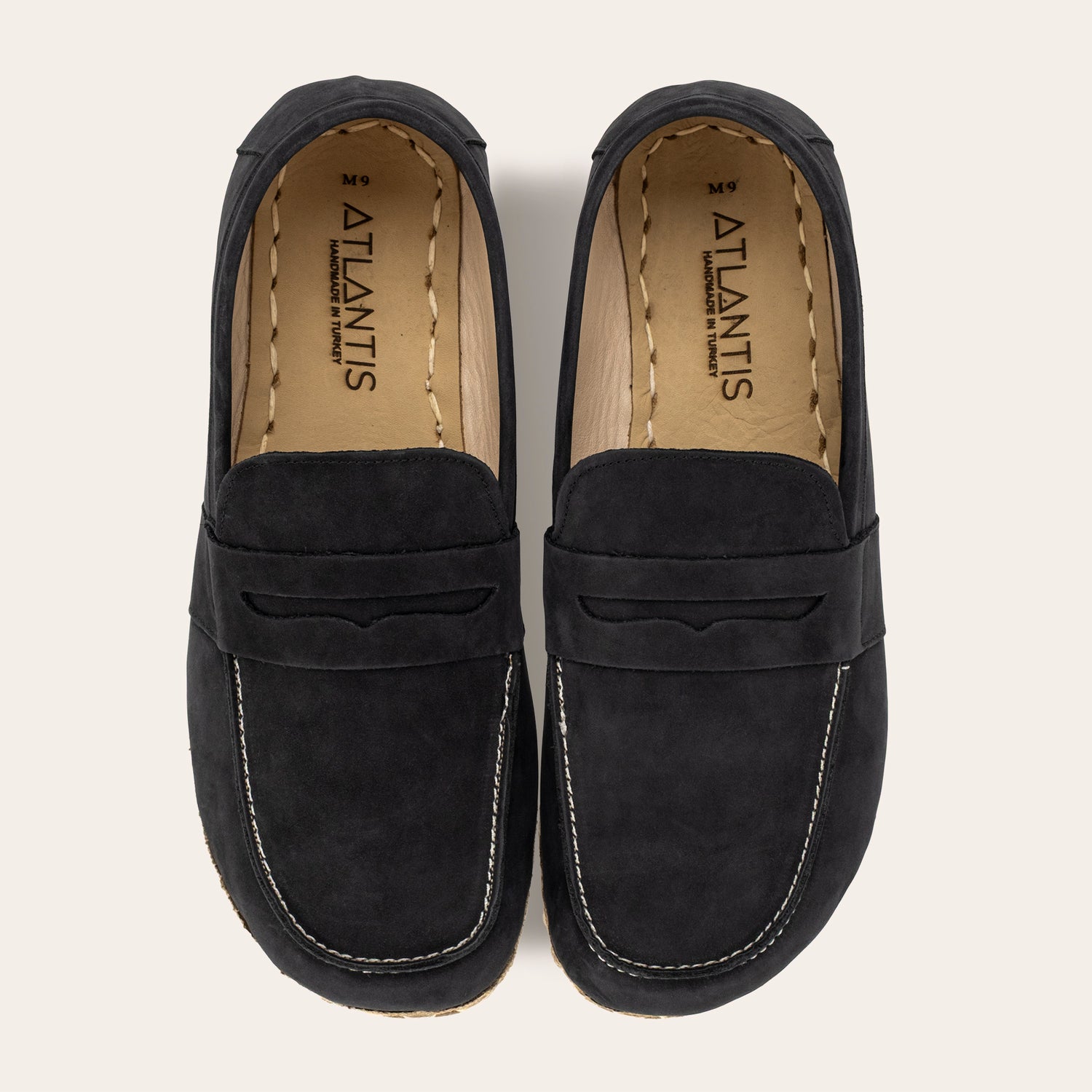 Men's Black Nubuck Penny Loafers - Atlantis Handmade Shoes -